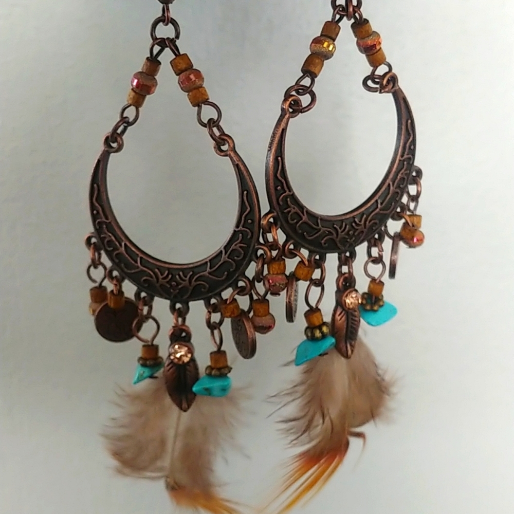Boho Feather Drop Earrings